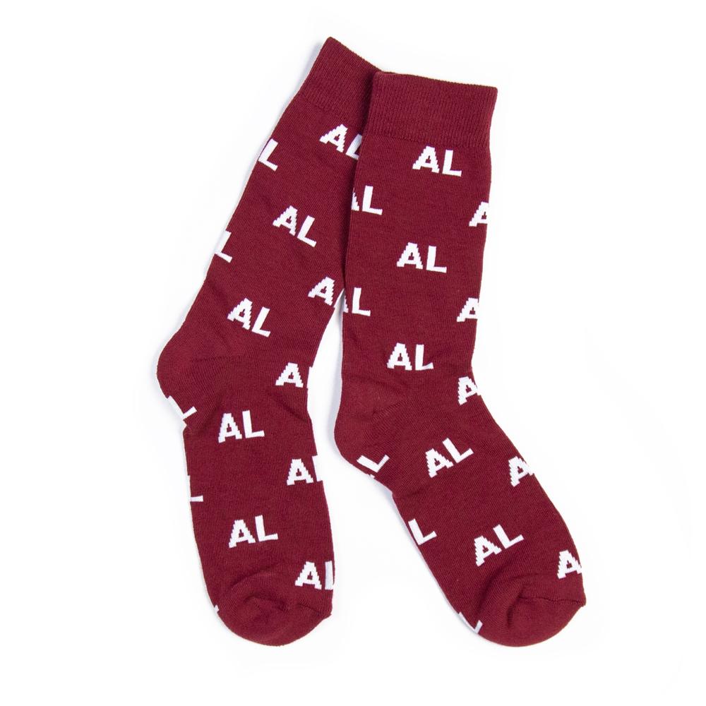 AL Letter Socks (Crimson and White)-socks-Southern Socks